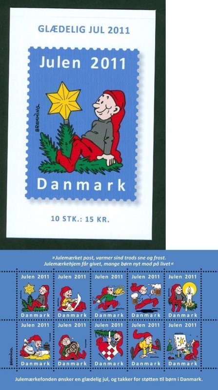 Denmark. 2011 Booklet.  With 10 Christmas Seals Mnh. Santa, Beer, Baking, Candle