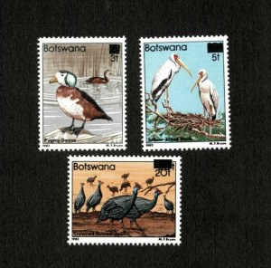 Botswana 1987 - Birds - Surcharged - Set of 3 Stamps - Scott #401-3 - MNH