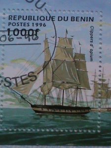 REPUBLIC OF BENIN: 1996 BOATS SALES : SOUVENIR SHEET,WITH FIRST DAY CANCEL
