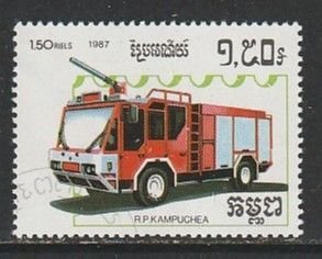 1987 Cambodia - Sc 827 - used VF - 1 single - Fire Trucks