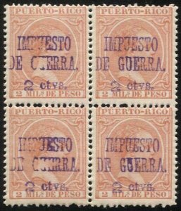 PUERTO RICO 1898 Sc MR2  2c/2m Alphonso XIII MNH Block of Four, VF