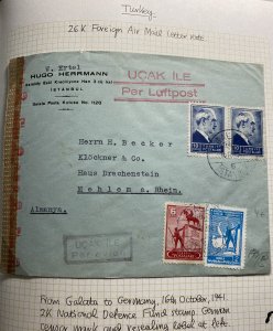1941 Galata Turkey Commercial Censored Cover To Mehlem Germany National Stamp