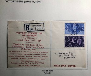 1946 Plymouth England First Day Cover FDC Victory Stamp Issue Year Anniversary