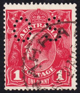 Australia Scott 21 OS Perfin, Type H (1914) Used F C