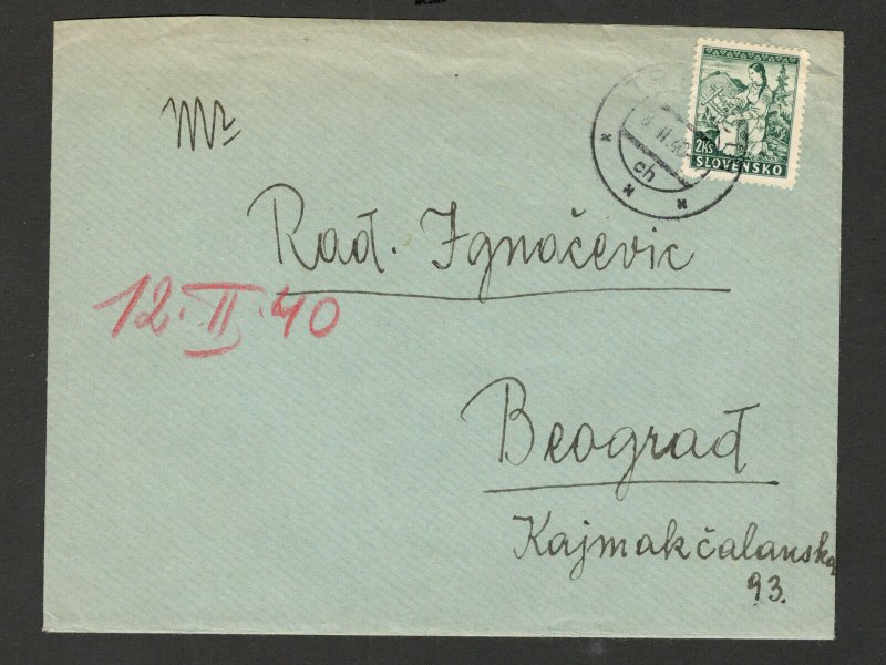 SLOVAKIA-YUGOSLAVIA-SERBIA-TRAVELED LETTER-08.02.1940.