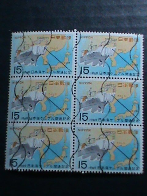 ​JAPAN-1969 SC#993 COMPLETION -JAPAN SEA CABLE JAPAN & RUSSIA-USED BLOCK OF 6