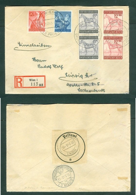 Germany. 1943 Third Reich Cover. Reg: Wien 113. 2 Pair Sc# 244+45. + Sc# 239.40. 