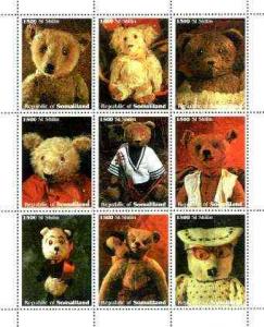 Somaliland 1999 Teddy Bears perf sheetlet containing copl...