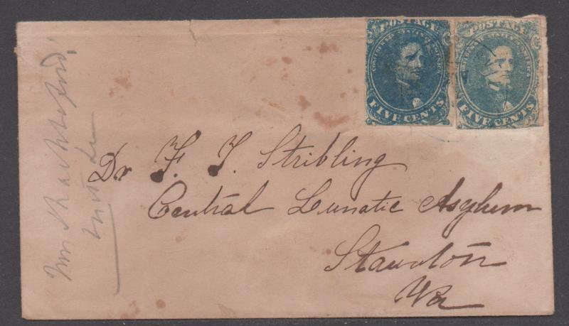 **CSA Cover, SC# 4 x2,  Different Shades, Charlottesville, VA, 11/1/1862