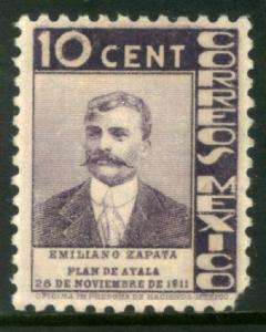 MEXICO 723, 10c ANNIV. PLAN DE AYALA - ZAPATA. Unused. (571)
