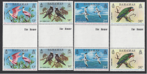 Bahamas #362-65 MNH set of gutter pairs, protected birds, issued 1974