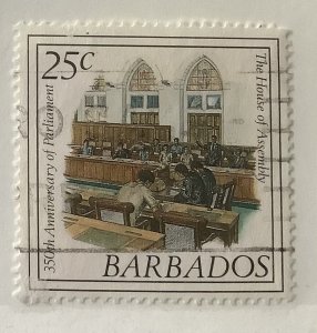 Barbados 1989 Scott 743 used - 25c, 350th Anniv. Parliament, Assembly Chamber