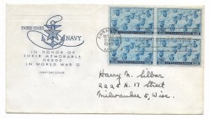 US 935 (Me-41) 3c Navy block of 4 on FDC Farnam Cachet ECV $25.00