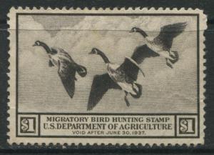 USA 1937 $1 Hunting Permit stamp unused with no gum