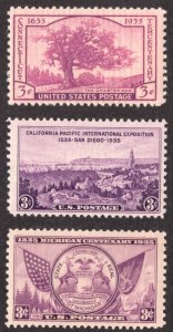 United States Scott #772,773,775 MINT NH OG great looking stamps.