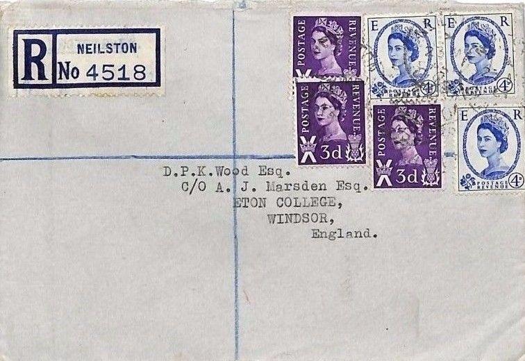 AC8 1961 GB SCOTLAND REGIONALS Wilding Combination *Neilston* Cover Eton College