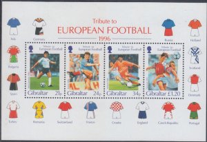 GIBRALTAR Sc # 710a CPL MNH S/S of 4 DIFF -  EUROPEAN SOCCER