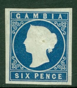 SG 7 Gambia 1874 6d Deep Blue, lightly mounted mint, 4 large margins CAT