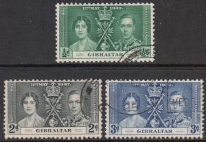 Gibraltar Scott 104/106 - SG118/120, 1937 Coronation used