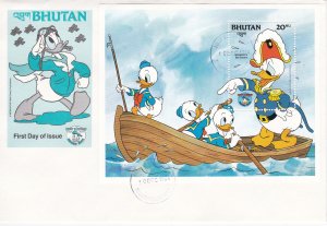 Bhutan # 468 & 470, Disney - Donald Duck 50th Anniversary, First Day Cover.