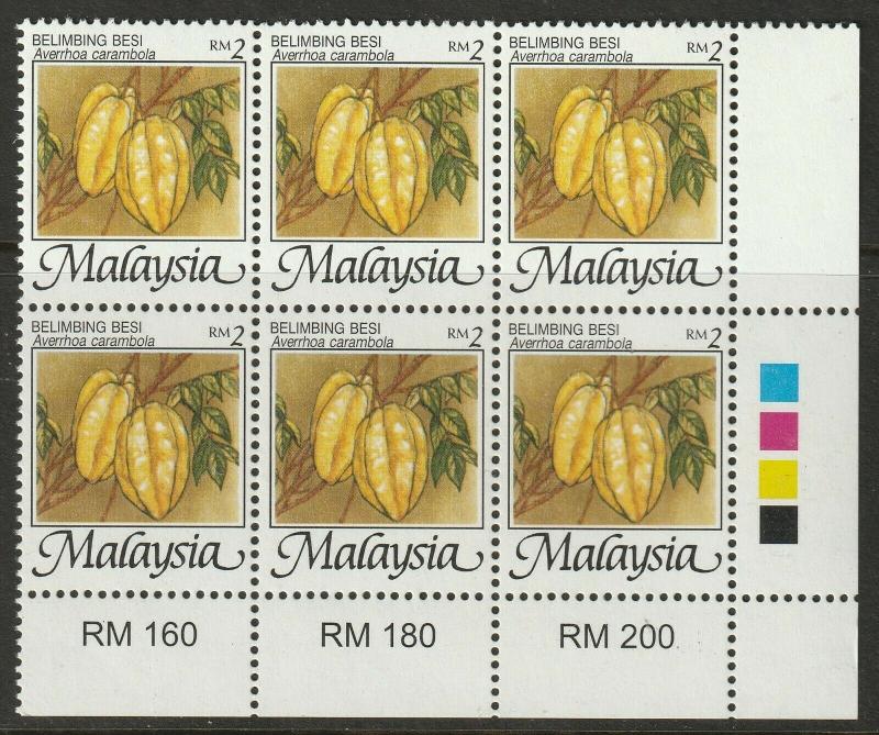 MALAYSIA 2002 Fruits Definitive RM2 block of 6V margin plate MNH SG#1095e M2103