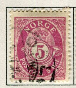 NORWAY; 1910 early Posthorn issue fine used 5ore. value