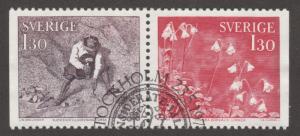 Sweden Stamp, Scott# 1244-1245, used, pair of stamps, flowers, red,   #M433