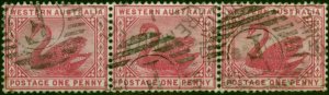 Western Australia 1890 1d Carmine SG95 Fine Used Strip of 3