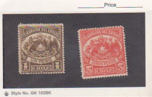 Chile 1925 1 & 5 Peso Telegraph Mint H Revenue Fiscal