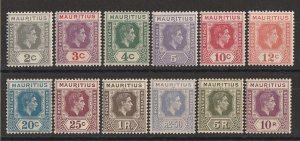 MAURITIUS 1938 KGVI set 2c-10R, all from 1938 printing. MNH **.