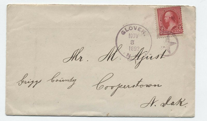 1892 Glover ND star in circle fancy cancel cover with letter [y5777]