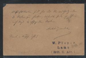 EAST AFRICA AND UGANDA (3009B) 1908 KE 1A PSC FROM LAMU VIA ADEN TO USA