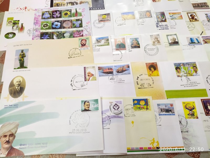 India 2013 Year Pack of 57 FDCs on Cinema Flowers Sikhism Dam Railway Cricket Wi