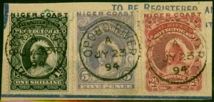 Niger Coast 1894 2 1/2d, 5d & 1s SG48-50 Fine Used on Registered Piece