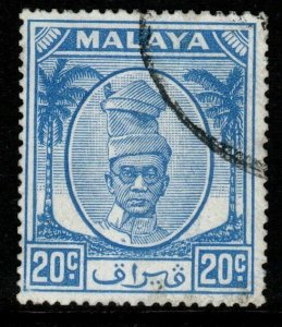 MALAYA PERAK SG140 1952 20c BRIGHT BLUE FINE USED