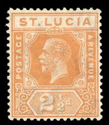 St. Lucia #82 Cat$16, 1924 2 1/2p orange, hinged