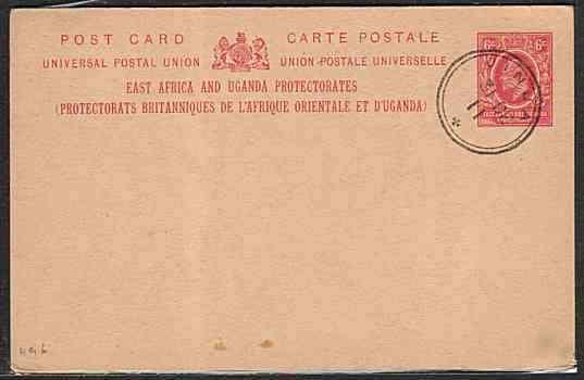 KENYA UGANDA TANGANYIKA 1911 EVII 6c postcard JINJA cds - cto..............33284