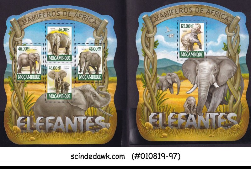 MOZAMBIQUE - 2015 ELEPHANTS / WILD ANIMALS - SET OF 2 MIN. SHEET MNH