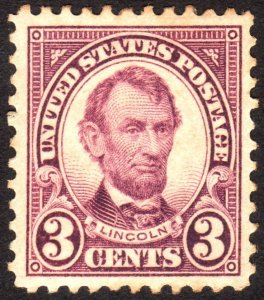 1923, US 3c, Lincoln, MH toned paper, Well centered, Sc 555