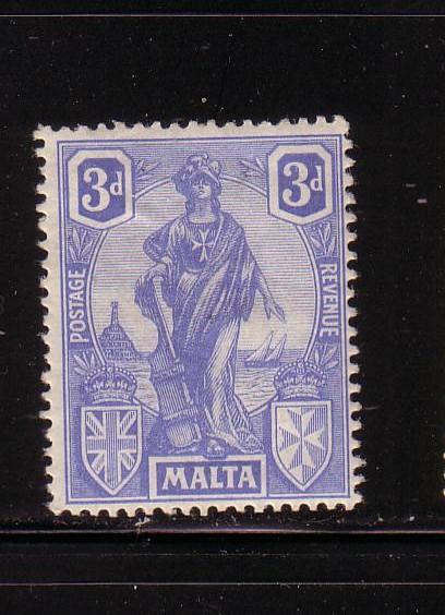 Malta Sc105 1922 3 d ultramarine Malta Statue stamp mint