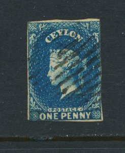 CEYLON 1857, 1d  VF USED SG#2 CAT£45 (SEE BELOW)