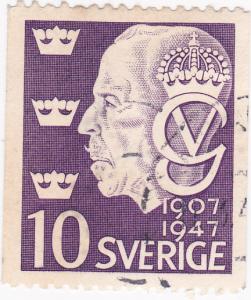 Sweden 1947 40 Year Reign King Gustav V 10 ore used SG 296