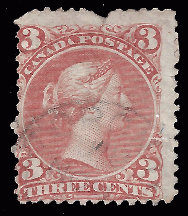 Canada 1868 Sc 25 used pulled perf Large Queen