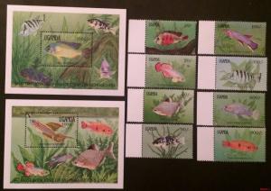 Uganda 1991** Mi.873-80 + Bl.128, 129. Fishes [20;24]