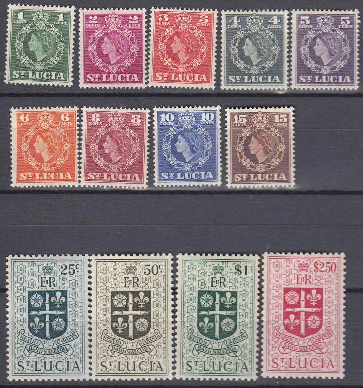 St.Lucia - 1953 QEII complete set Sc# 157/169 - MH (634)