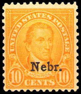 Nebraska Overprint 10¢ Monroe Scott 679 Mint Hinged