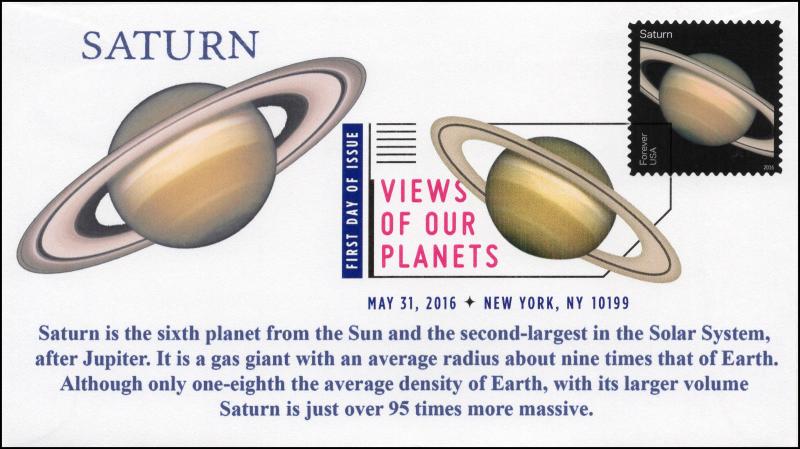 2016, Views of our Planets, Saturn, Digital Color Postmark, FDC, 16-226