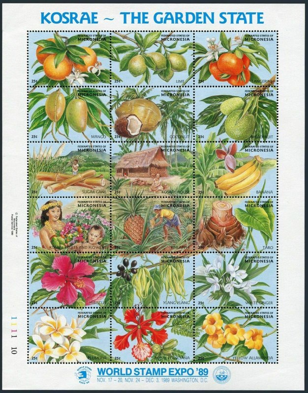 Micronesia 103 ar sheet,MNH.Michel 154-171 Bl.6. EXPO-1989:Kosrae,Garden State.