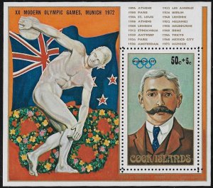 COOK ISLANDS 1972 MUNICH OLYMPICS Semi Postal Souvenir Sheet Sc B29 MNH