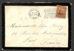 USA #307 STAMP NEW ORLEANS LOUISIANA TO PARIS FRANCE MOURNING COVER 1904